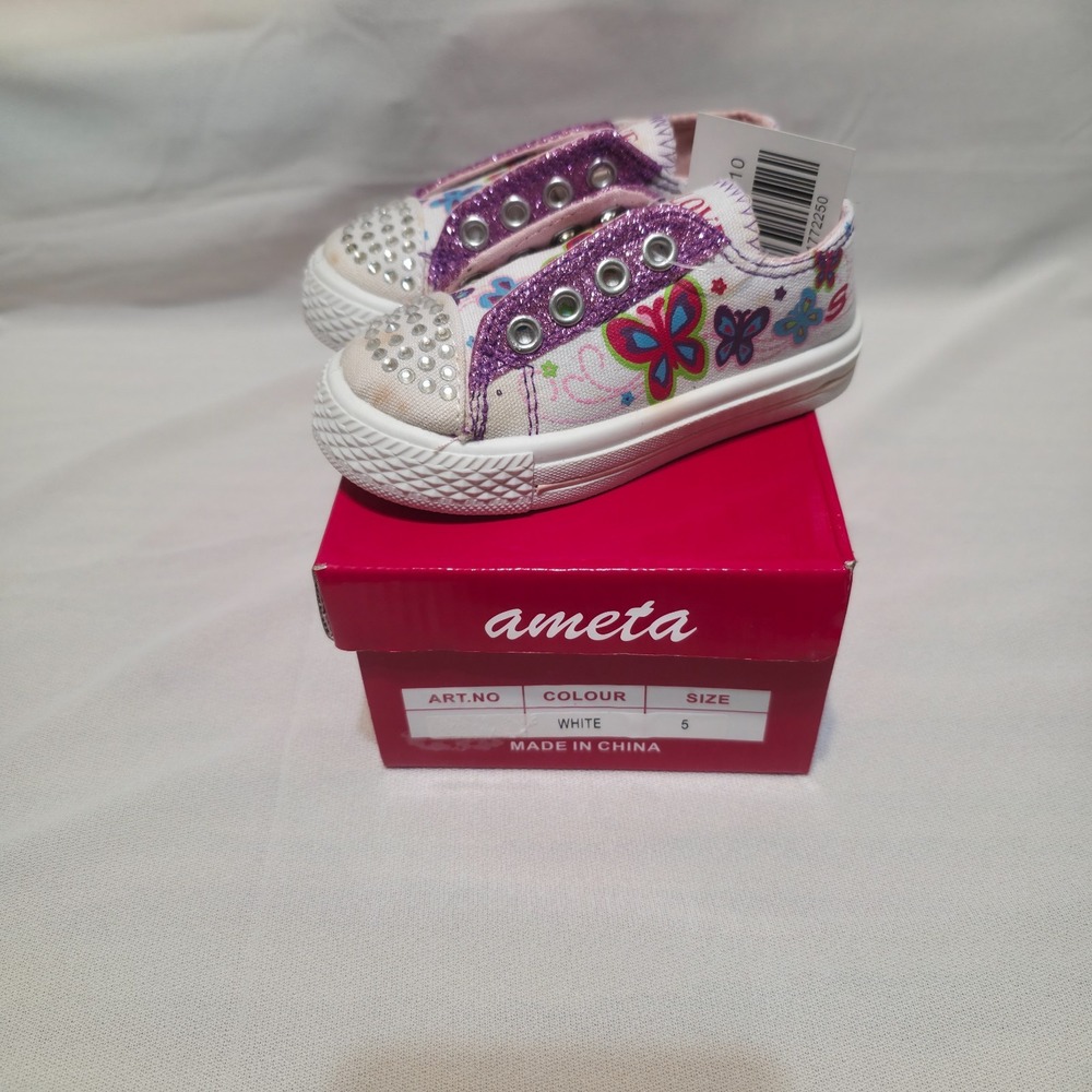 Ameta Girls Toddler White Lace Up Butterfly Shoes Size 5 NWT‎